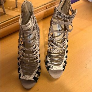 Steve Madden Snakeskin and Black Strappy Heels